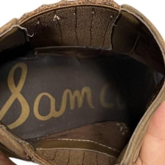 Sam Edelman Wedge Boots Womens Size 8.5 Tan Leather Chelsea Pointed Toe Booties - Picture 11 of 12